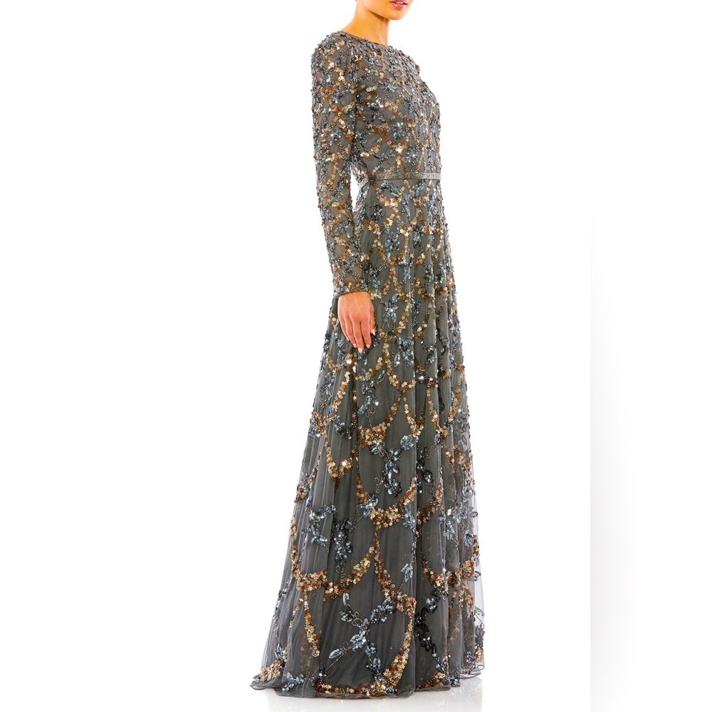 Mac Duggal Beaded Long Sleeve A-Line Gown